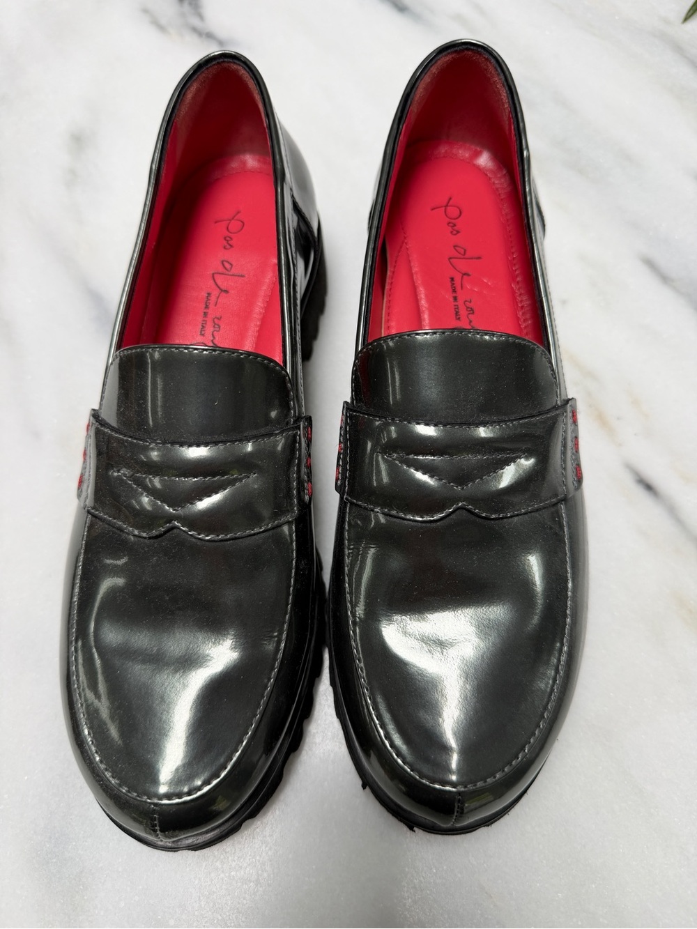 Platinum Patent Leather Women’s Lug sole Penny Loafers size 37 1/2 New
